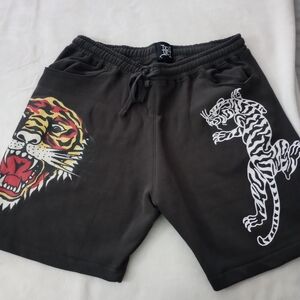 Men's Ed Hardy Black Athletic Shorts with Graphic Designs
